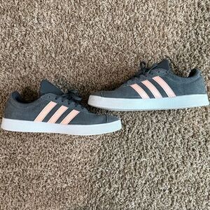 adidas Women's Gray Sneakers with Pink Stripes
